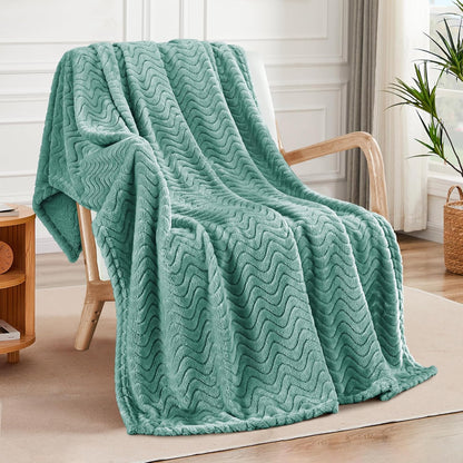 Celadon Soft Fleece Throw Blanket - Cozy Lightweight Decorative Wave Texture for Year-Round Comfort, 50x70 Inches