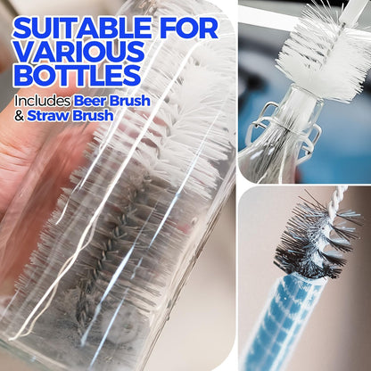 10 Pack Bottle Brush Cleaner Set, 15" Long Handle Bottle Cleaner Brush, Flexible Long Handle Water Bottle Brush for Narrow Neck Beer Wine, 8 Straws, Abrasive Spiral Brushes, White Grey
