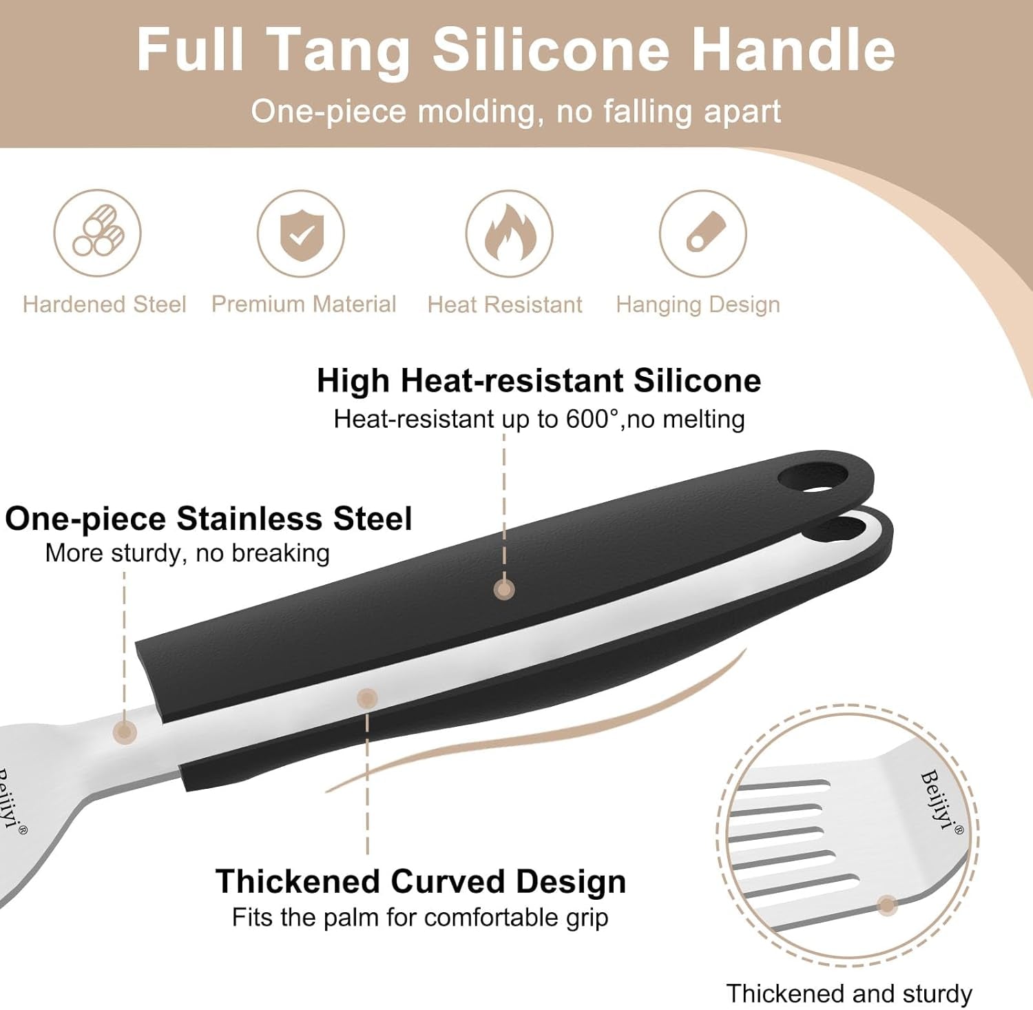 11.3" Fish Spatula, Stainless Steel Slotted Spatula for Cooking Flipping Fish, Egg, Burger, Metal Kitchen Turner for Cast Iron Skillet with Silicone Handle, 1.2Mm Thickened Blade