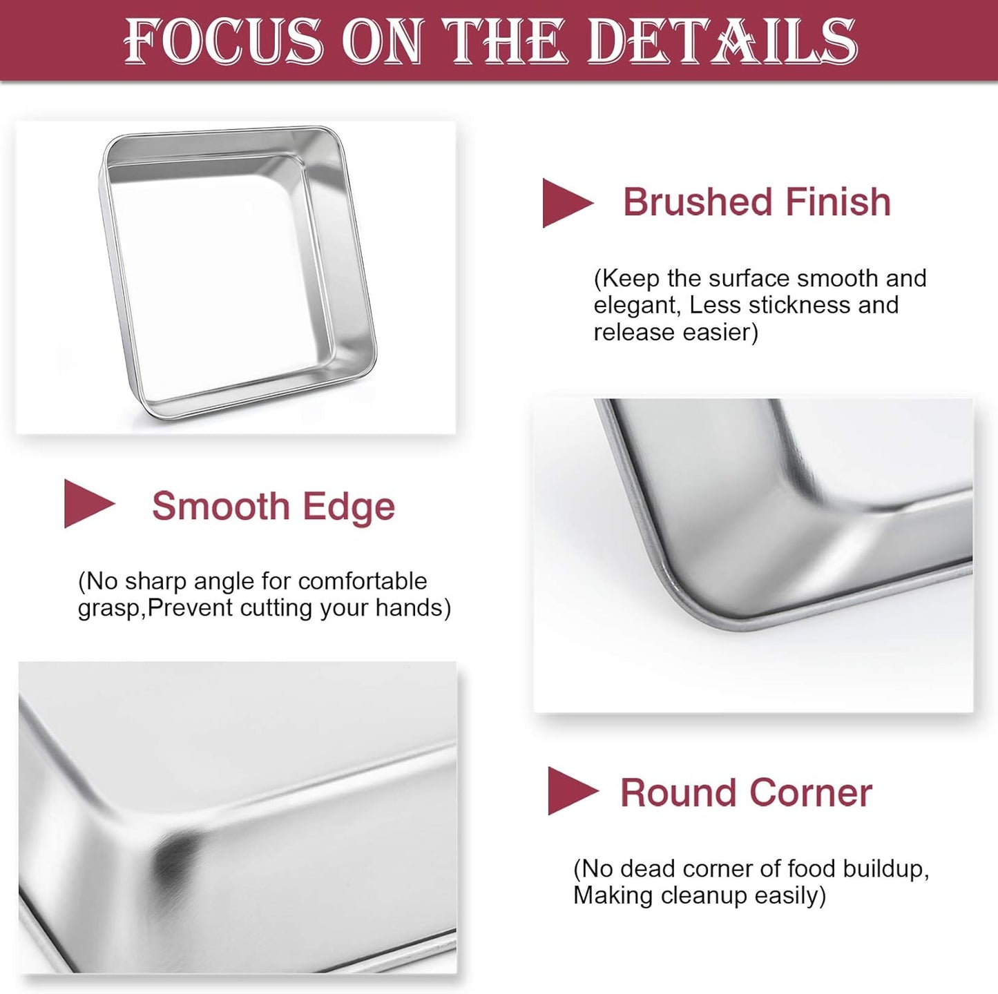 8 Inch Square Baking Pan Set of 4, Square Cake Pans, Stainless Steel Deep Bakeware for Lasagna Bread Brownie, 8”×8”×2”, Leakproof & Heavy Duty, Easy Release & Dishwasher Safe