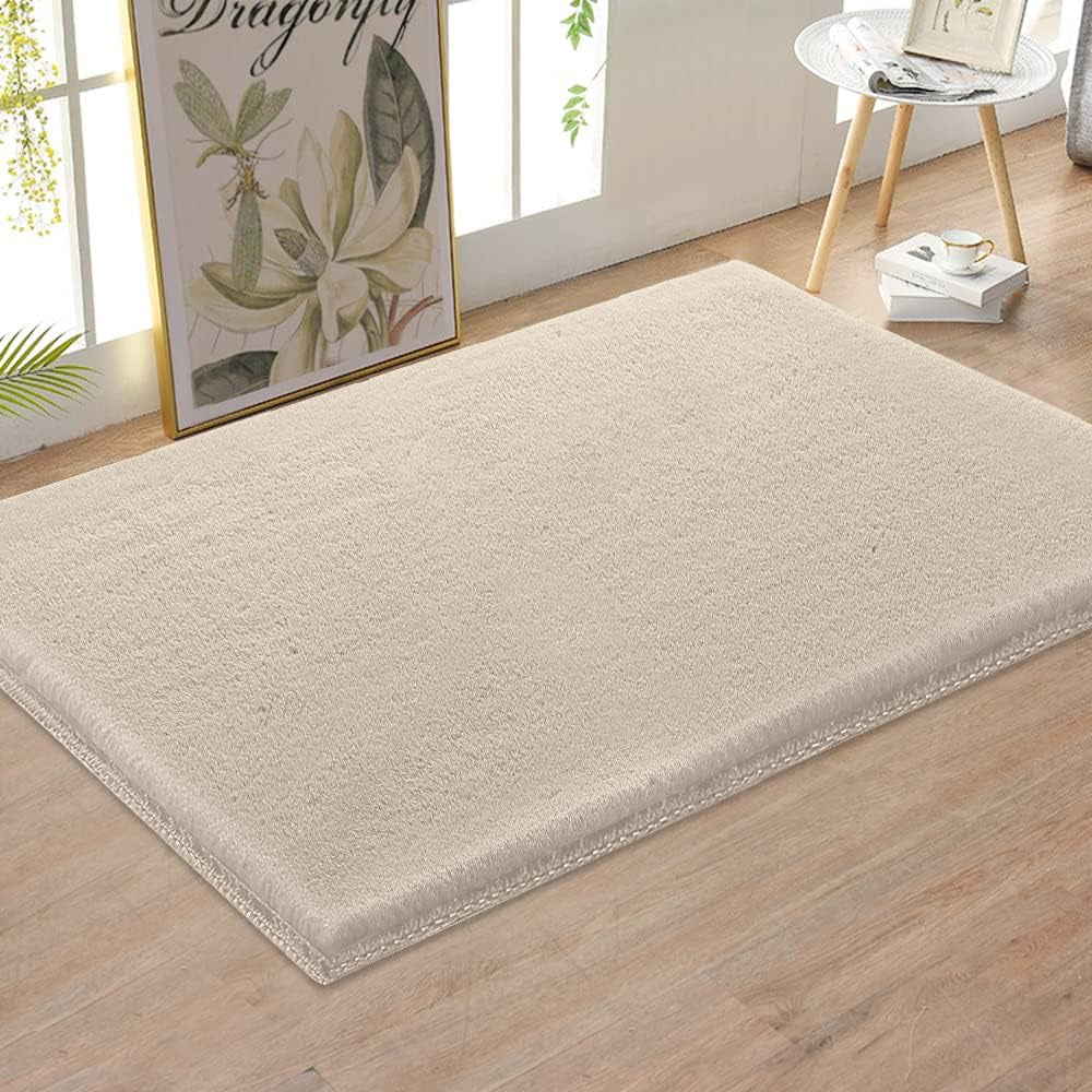 Area Rug Super Soft Faux Fur Rugs 2X3 Feet Modern Unisex Beige Tufted Solid High Pile Machine Made Faux Fur Area Rug for Nursery Room, Living Room, Home Office