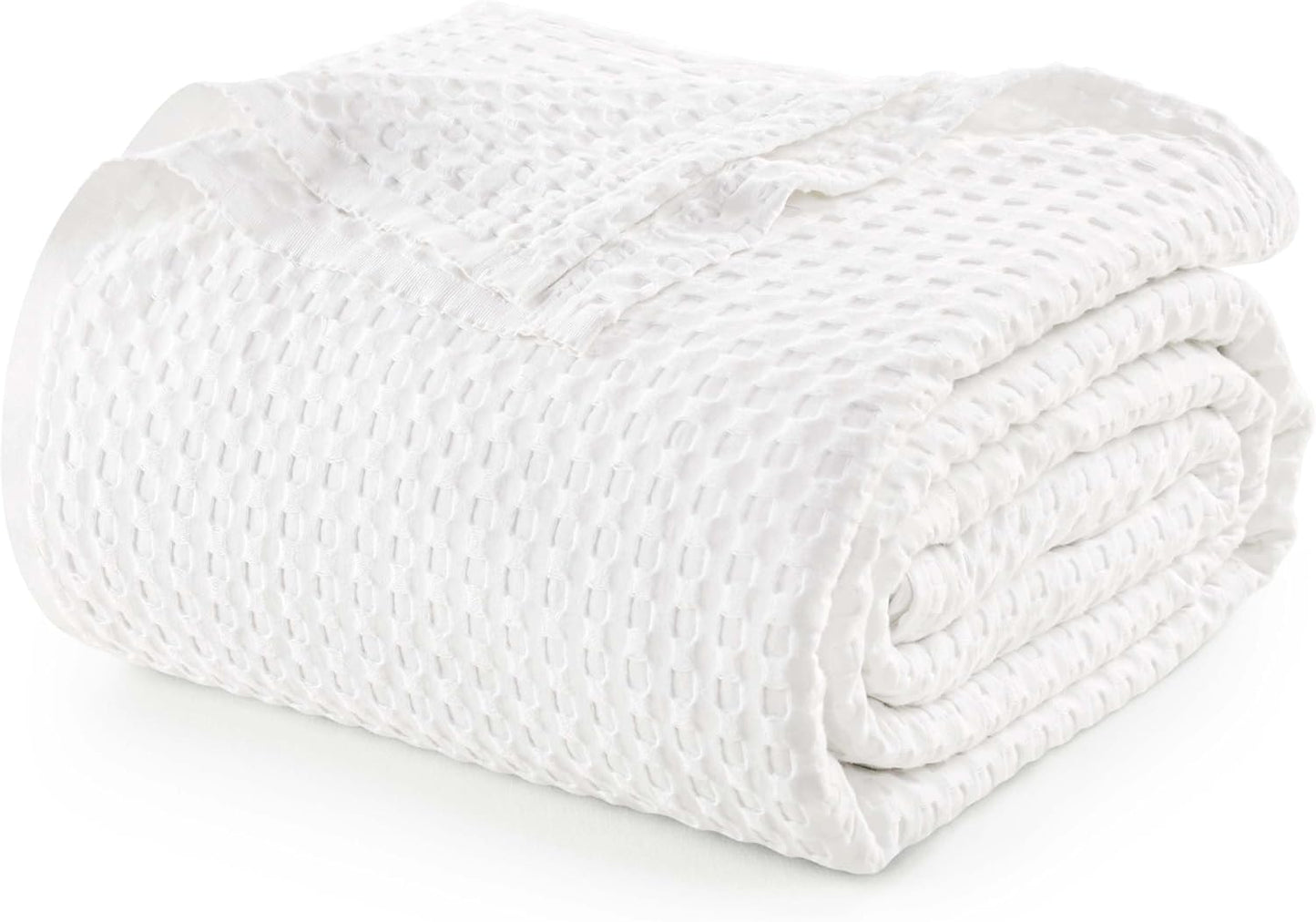 White 100% Cotton Waffle Blanket 300 GSM [Queen - 90X90 Inch] Soft Lightweight Breathable Bed Blanket for All Season