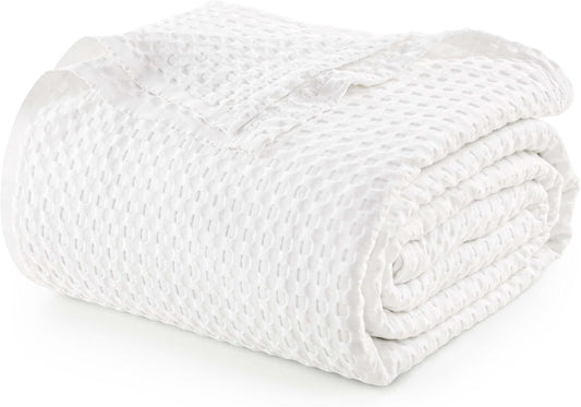 White 100% Cotton Waffle Blanket 300 GSM [Queen - 90X90 Inch] Soft Lightweight Breathable Bed Blanket for All Season