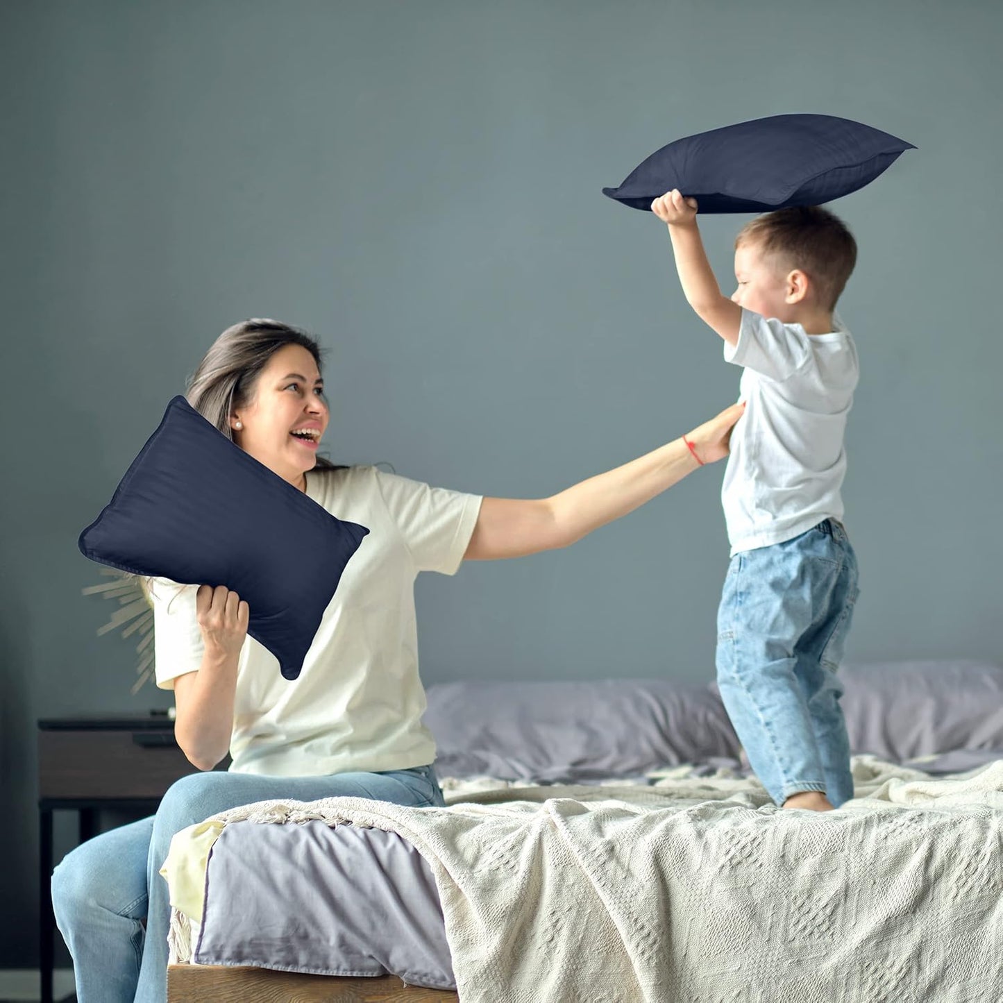 Toddler Pillow (Navy, 2 Pack), 13X18 Pillows for Sleeping, Soft and Breathable Cotton Blend Shell, Small Kids Pillow Perfect for Toddler Bed and Travel (Intended for Age 2 and Up)