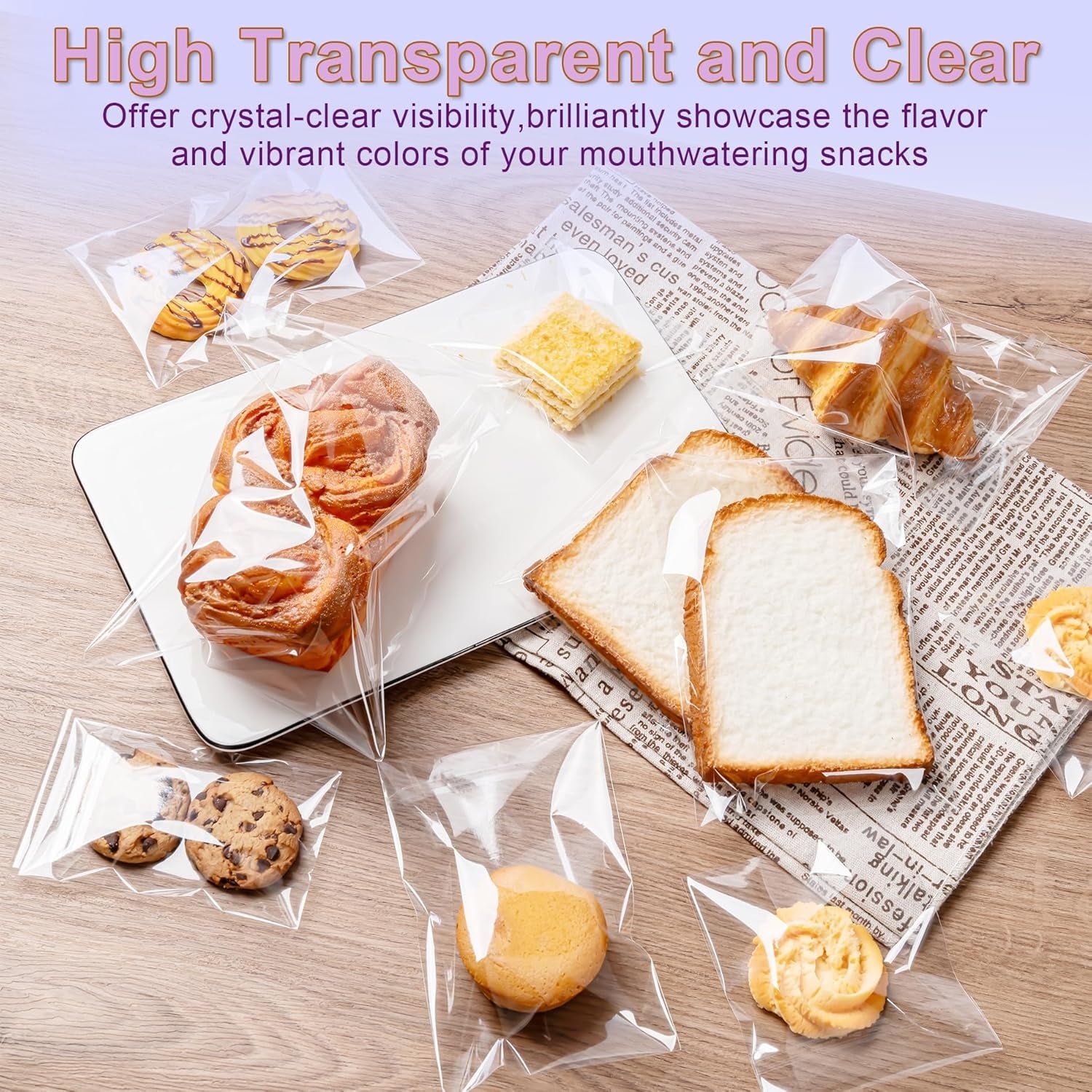 Clear Self Sealing Cellophane Bags, 200 Pcs 4X6 Inches Cookie Bags Resealable Cellophane Bag for Gift Wrapping,Packaging Cookies,Candies,Dessert,Bakery,Party Favors