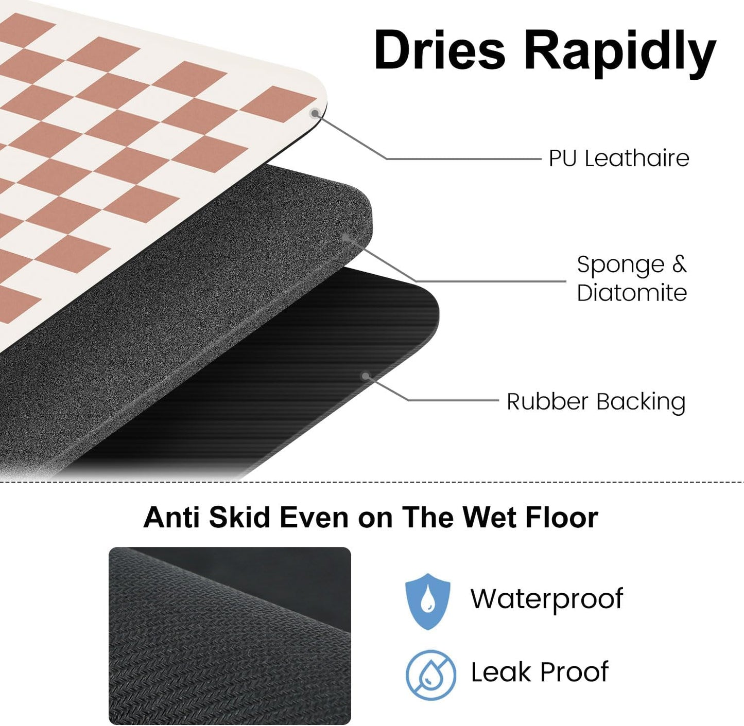 Coffee Mats, 19"X12" Checkered Dish Drying Mat for Kitchen Counter, Quick Dry Mat, Diatomite Absorbent Aesthetic Large Drying Mats for Coffee Bar - Beige