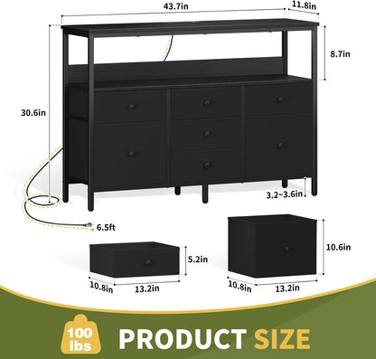 LED TV Stand for Bedroom, 50 Inch Kids Dresser with Power Outlets, 7 Drawers Entertainment Center with Storage Shelf, TV Stands Dresser for Bedroom, Living Room, TV Console Entertainment Stand