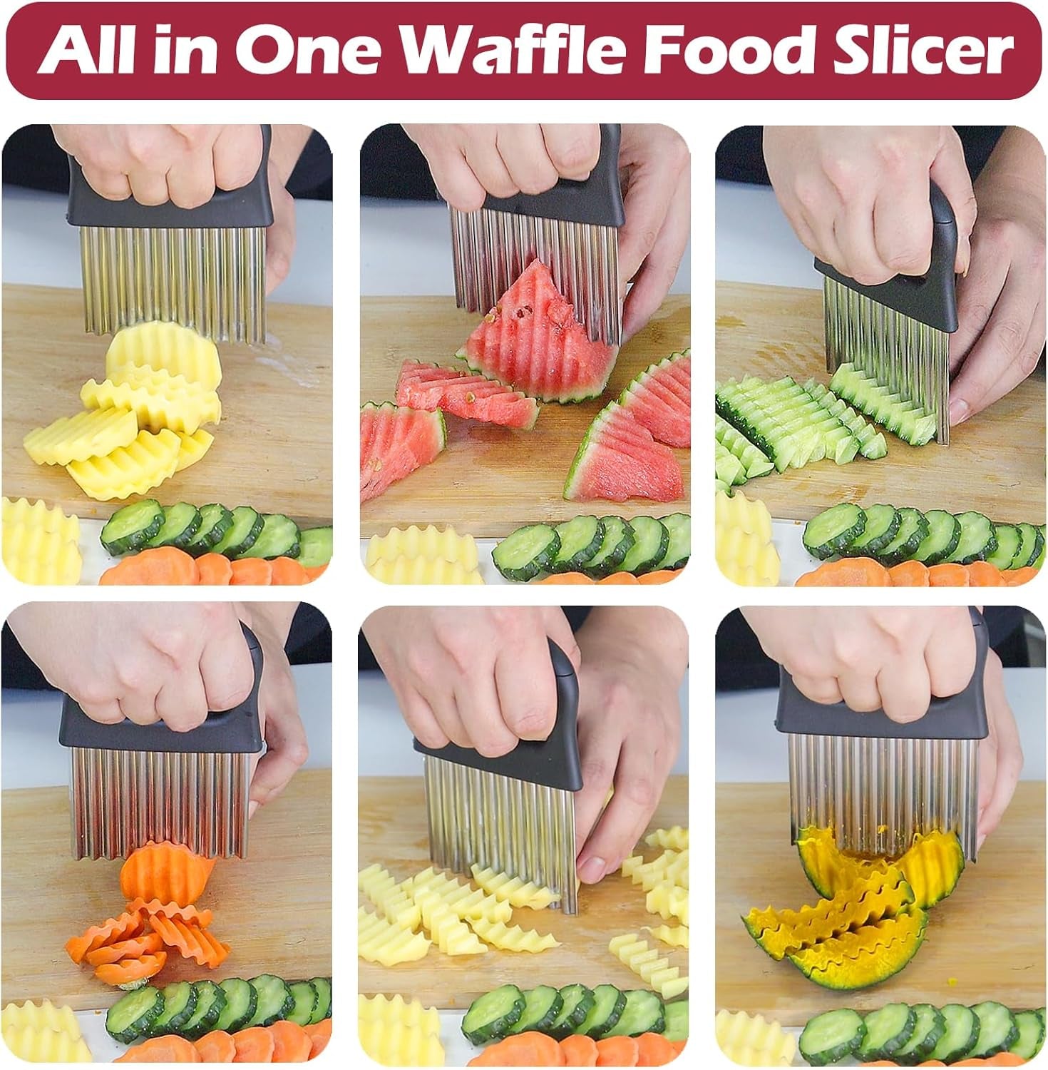 2 in 1 Crinkle Cutter with Peeler – Stainless Steel Wave Potato Cutter, Crinkle Cut French Fry Slicer for Veggies, Cucumber Slicer Wavy Chopper Vegetable Cutting, Vegetable Peeler for Kitchen