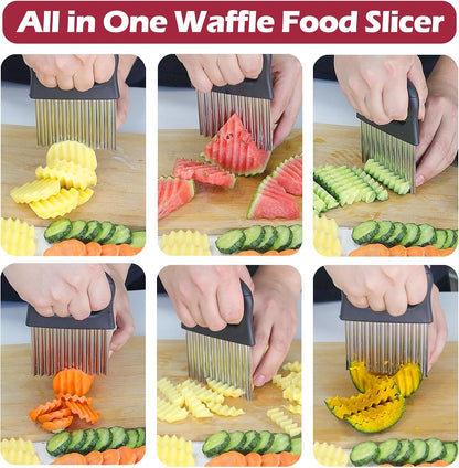 2 in 1 Crinkle Cutter with Peeler – Stainless Steel Wave Potato Cutter, Crinkle Cut French Fry Slicer for Veggies, Cucumber Slicer Wavy Chopper Vegetable Cutting, Vegetable Peeler for Kitchen