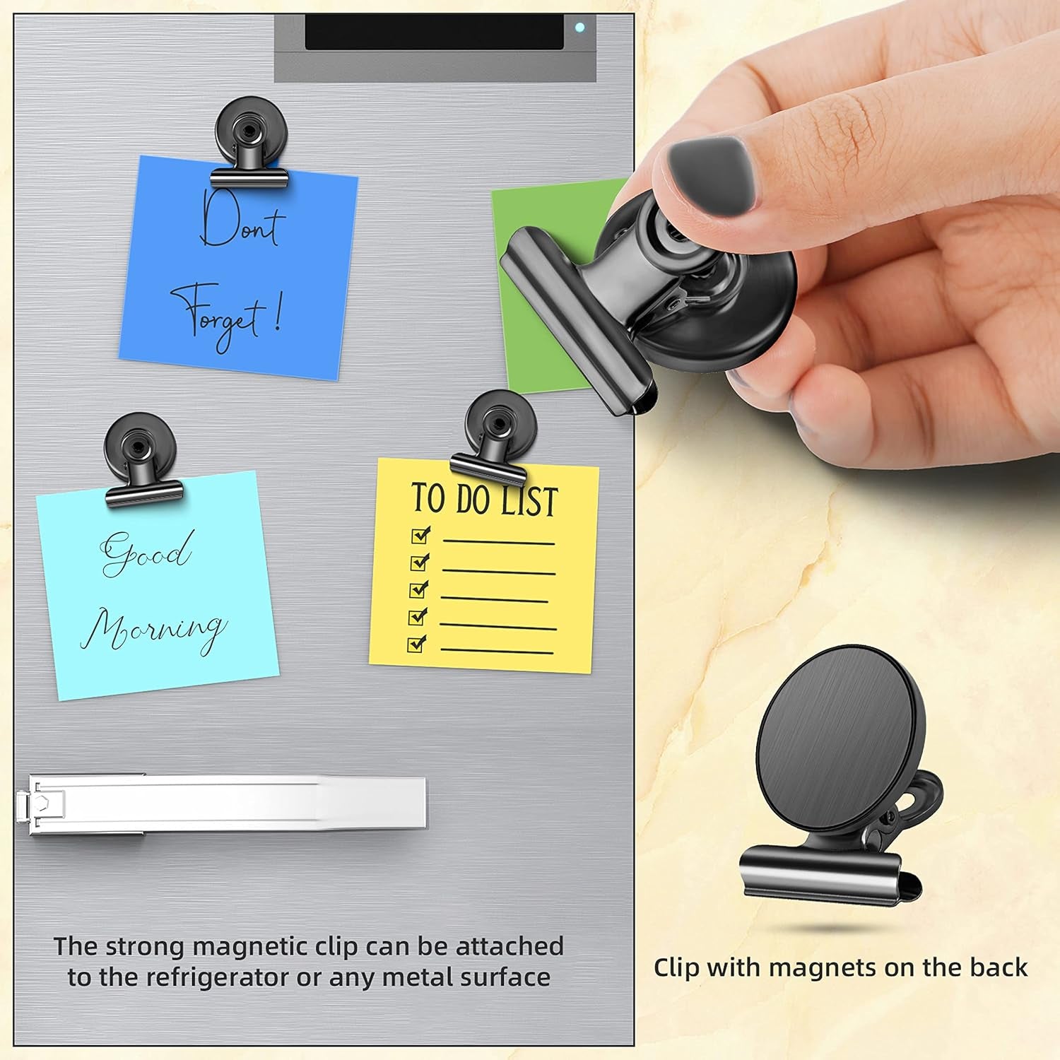 6 Pack Magnetic Clips Heavy Duty, Magnet Clips for Fridge, Refrigerator Magnets, Strong Magnetic Clip,Scratch Free Magnets with Clip for Refrigerator, Whiteboard, Classroom, Locker(Black)