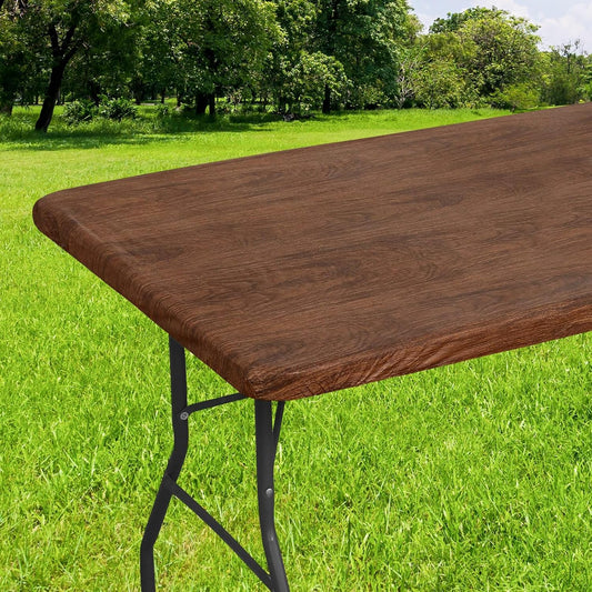 Rectangle Picnic Tablecloth, Waterproof Elastic Fitted Table Covers for 6 Foot Tables, Wipeable Flannel Backed Vinyl Tablecloths for Camping, Indoor, Outdoor (Brown, 30X72 Inches)