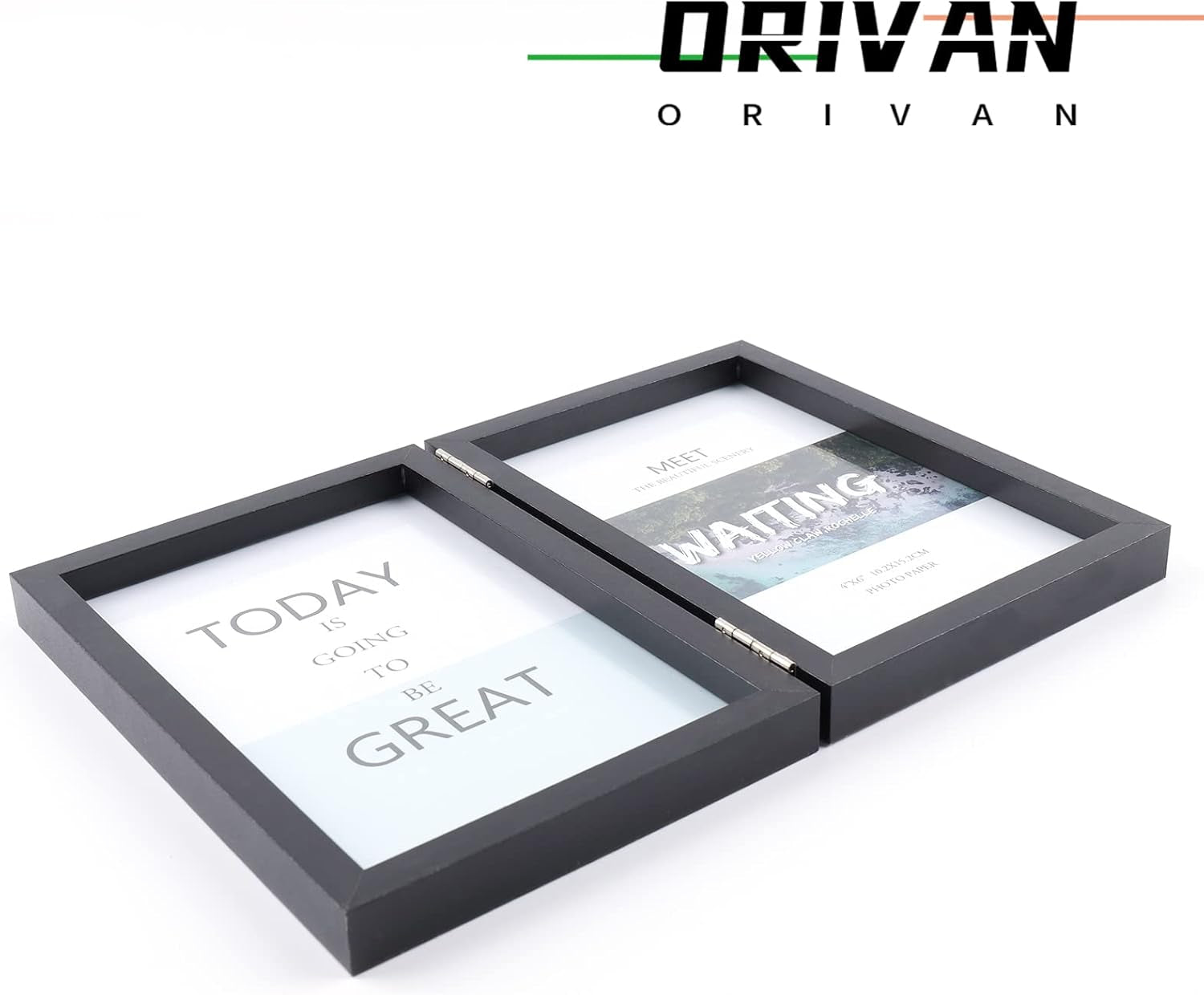 Set of Two 4x6 Double Hinged Folding Picture Frames with Glass Stand (Black)