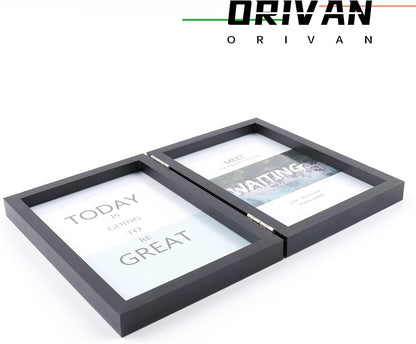 Set of Two 4x6 Double Hinged Folding Picture Frames with Glass Stand (Black)