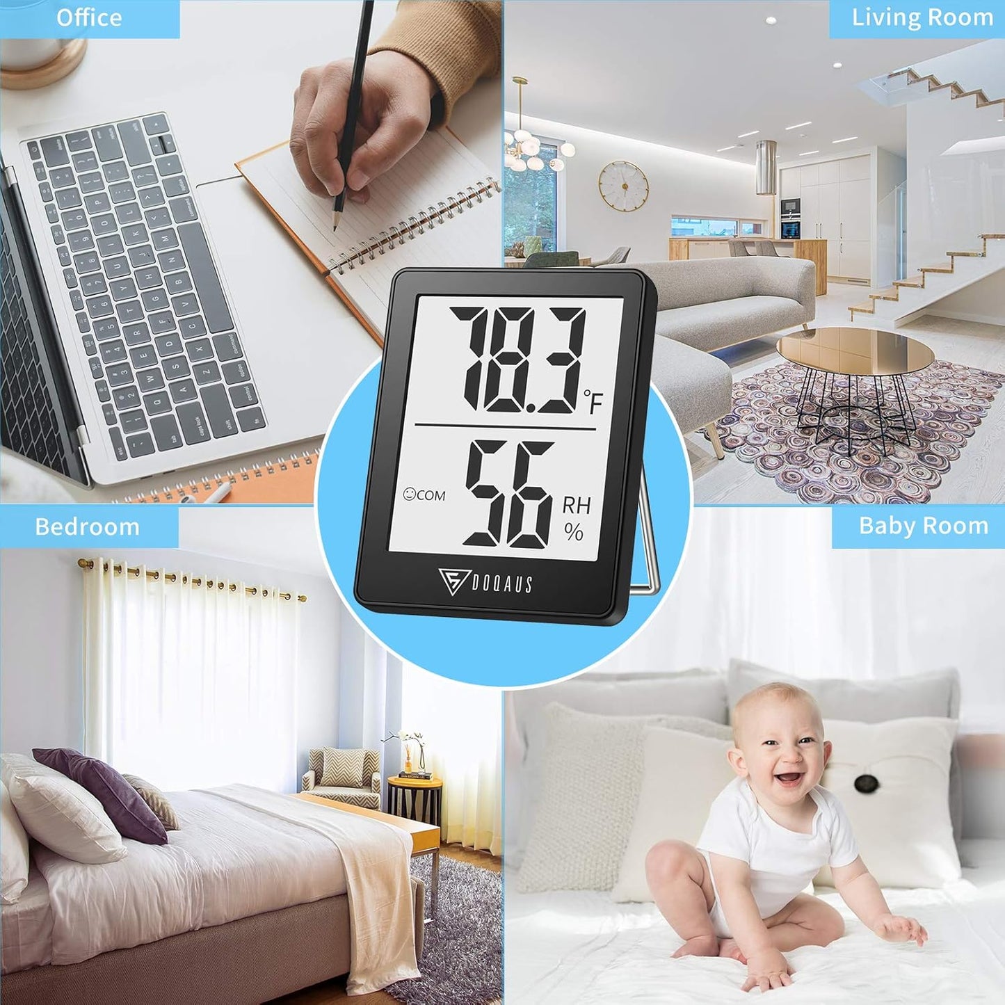 Humidity Meter, 2 Pack Room Thermometer Indoor, Hygrometer with 5S Fast Refresh, Temperature Humidity Monitor Meter for Baby Room, Living Room, Basement, Greenhouse, Office