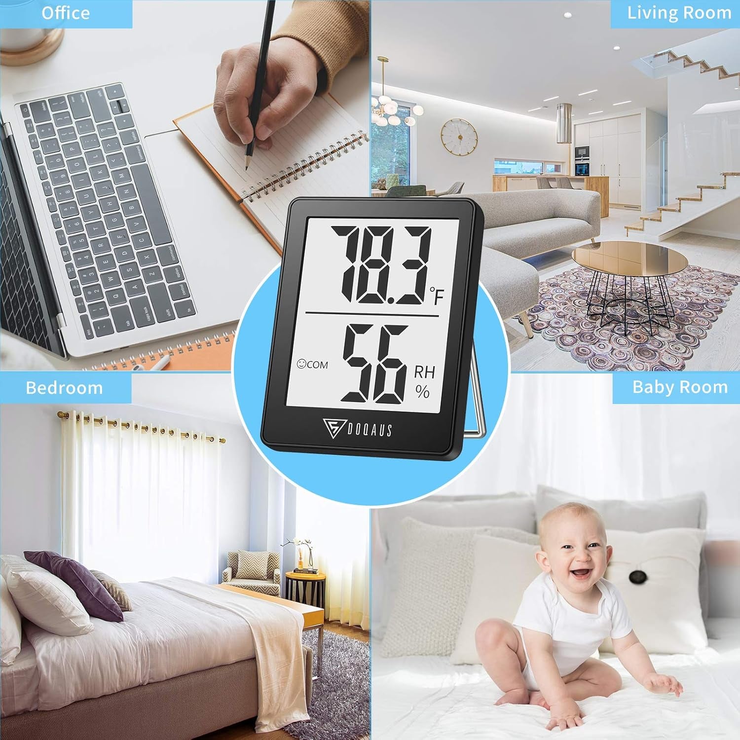 Humidity Meter, 2 Pack Room Thermometer Indoor, Hygrometer with 5S Fast Refresh, Temperature Humidity Monitor Meter for Baby Room, Living Room, Basement, Greenhouse, Office