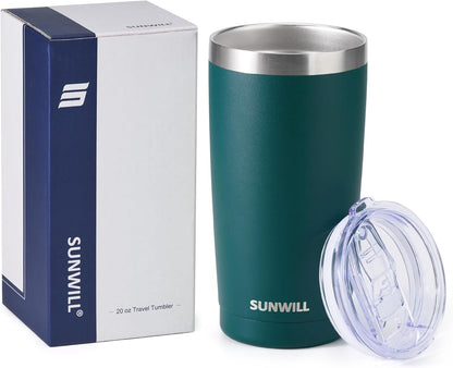 Travel Coffee Tumbler 20 Oz, Insulated Mug with Lid, Stainless Steel Cup for Outdoor, Powder Coated Dark Green