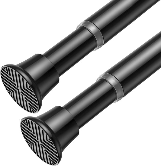2Pack Tension Curtain Rod 23-46 Inch No Drilling Adjustable Black Tension Rod Extendable Spring Loaded Curtain Rods for Window Doorway Kitchen Closet Bathroom
