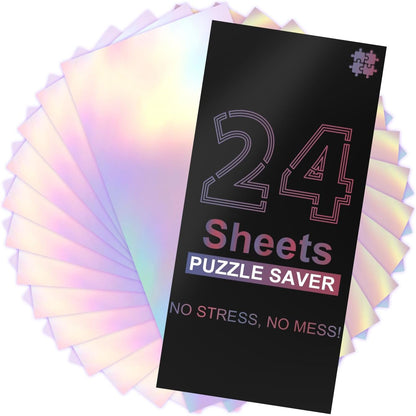 Puzzle Glue Sheets for 4 X 1000 Puzzles, 24 Sheets Iridescent Puzzle Saver, Shiny Laser Puzzle Saver Sheets Peel and Stick, Holographic Foil Puzzle Glue and Frame No Stress & No Mess