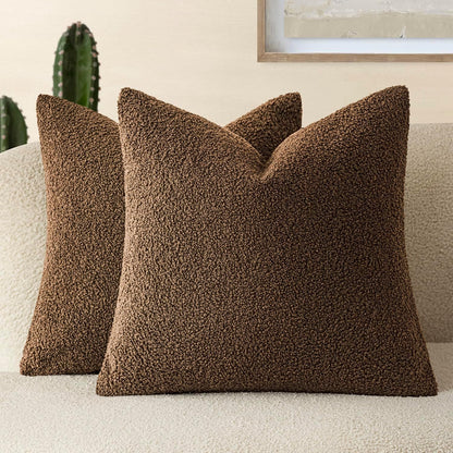 Pack of 2, Curly Faux Fur Decorative Throw Pillow Covers Soft Fuzzy Plush Cushion Case with Zipper Cozy Pillowcase for Home Living Room Couch Bed Sofa 16 X 16 Inch,Dark Brown
