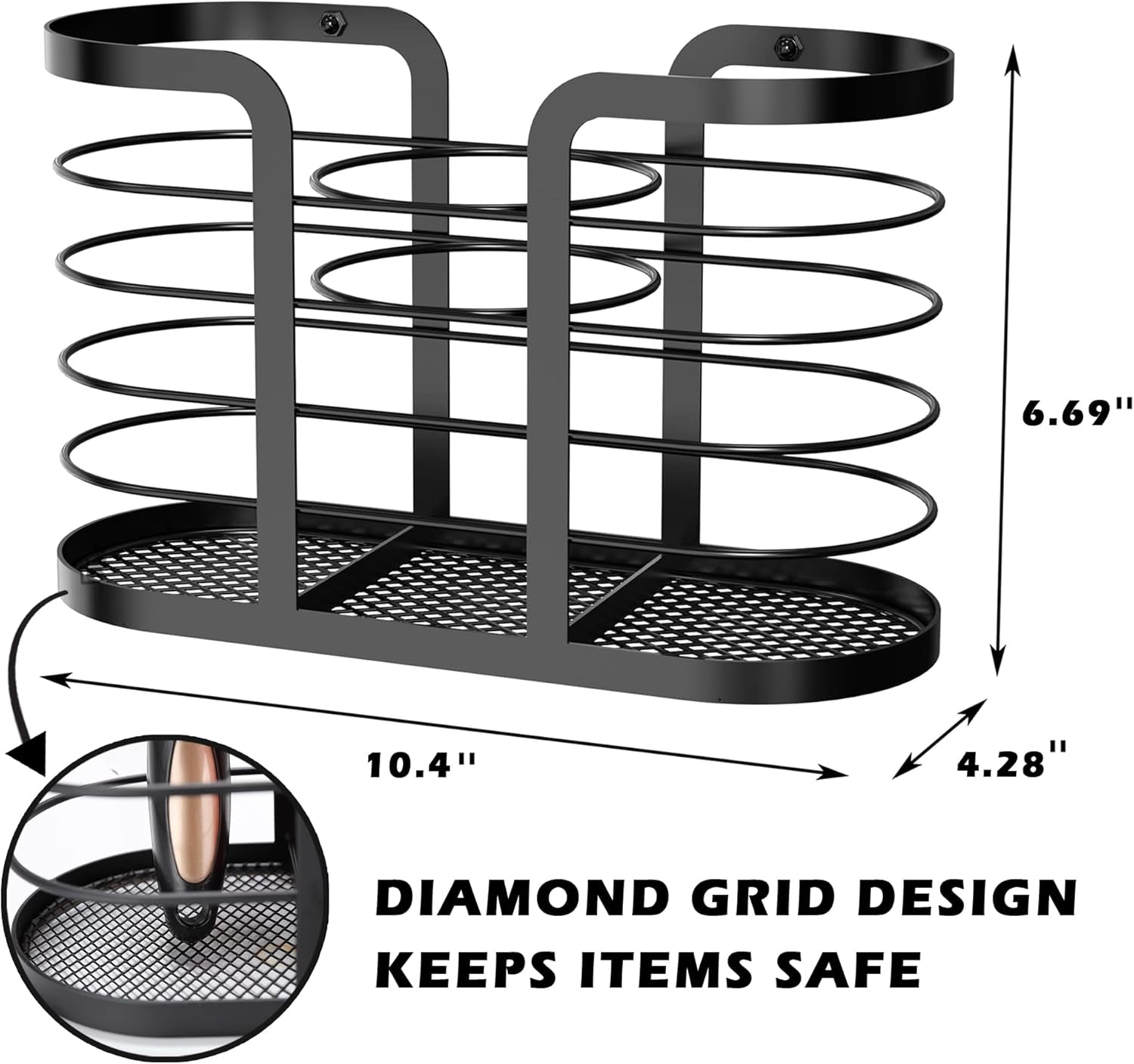 Wall-Mounted Hair Dryer Holder - Adhesive Bathroom Organizer for Hot Tools and Electric Shavers, Black
