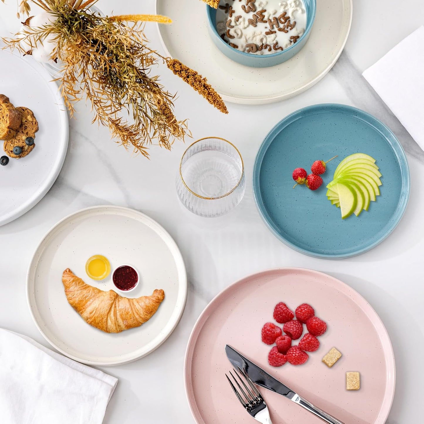 12-Piece Speckled Dinnerware Set for 4, Chip and Scratch Resistant Stoneware Plates and Bowls with Glazed Bottom, Dishwasher and Microwave Safe, Multi-Color