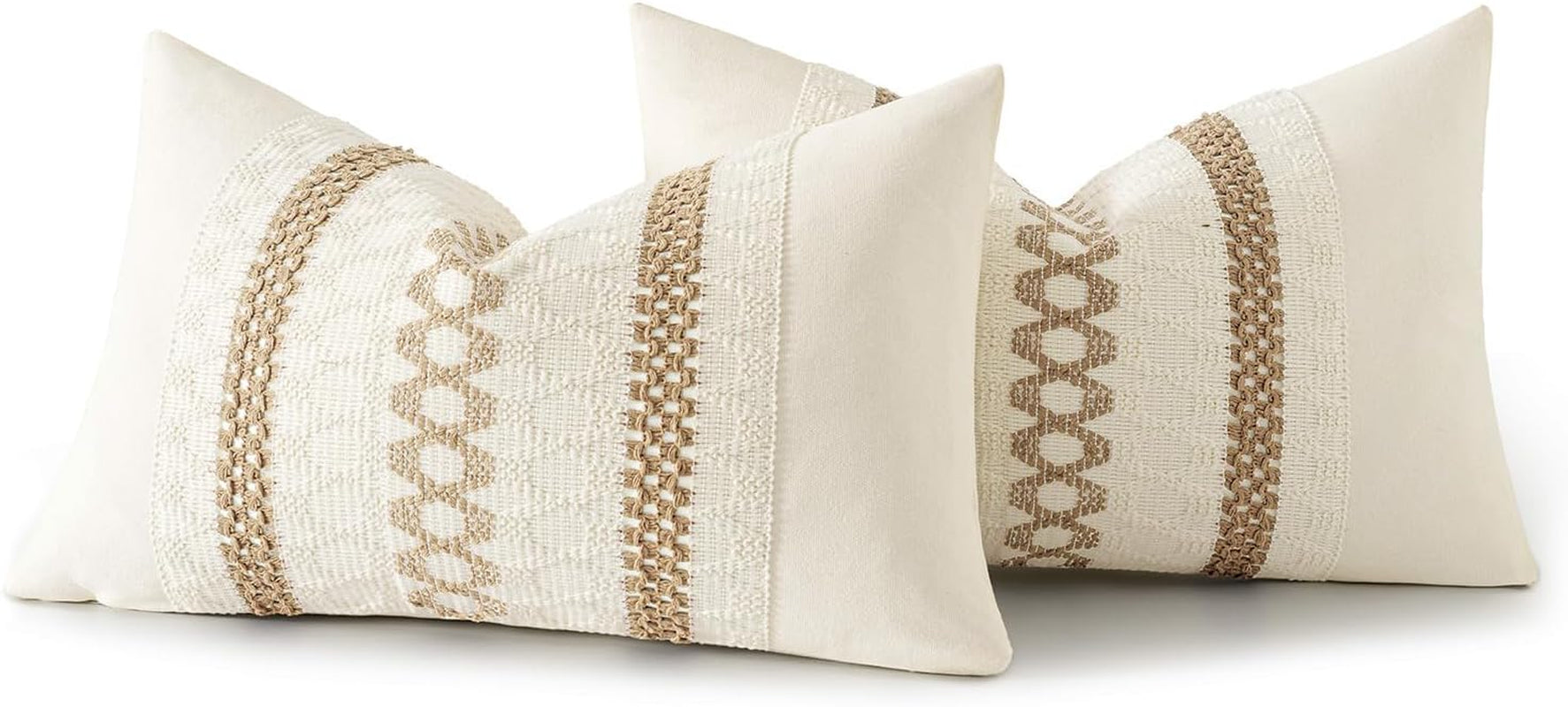 Set of 2 Neutral Boho Decorative Lumbar Pillow Covers 12X20 Inch Farmhouse Rustic Couch Throw Pillows Modern Cotton Cushion Covers Retro Cute Macrame Woven Home Decor for Bed Sofa Chair