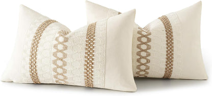 Set of 2 Neutral Boho Decorative Lumbar Pillow Covers 12X20 Inch Farmhouse Rustic Couch Throw Pillows Modern Cotton Cushion Covers Retro Cute Macrame Woven Home Decor for Bed Sofa Chair