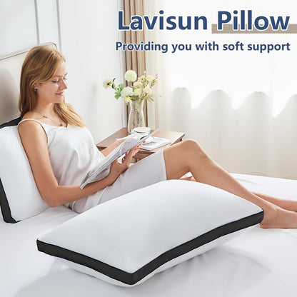 Pillows Queen Size Set of 2, Soft and Supportive 3D down Alternative Bed Pillow for Sleeping 2 Pack Black, Luxury Hotel Quality Gusseted Bedding Pillow for Back, Stomach or Side Sleepers 18X28