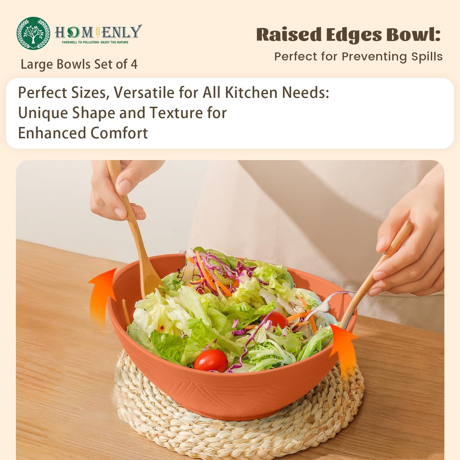 Large 9.6-Inch Oval Serving Bowls, Set of 4 - 60 Oz Multi-Color Dishes for Salads, Side Dishes, and Pasta, Microwave and Dishwasher Safe, Ideal for Weddings and Parties