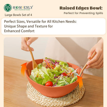 Large 9.6-Inch Oval Serving Bowls, Set of 4 - 60 Oz Multi-Color Dishes for Salads, Side Dishes, and Pasta, Microwave and Dishwasher Safe, Ideal for Weddings and Parties