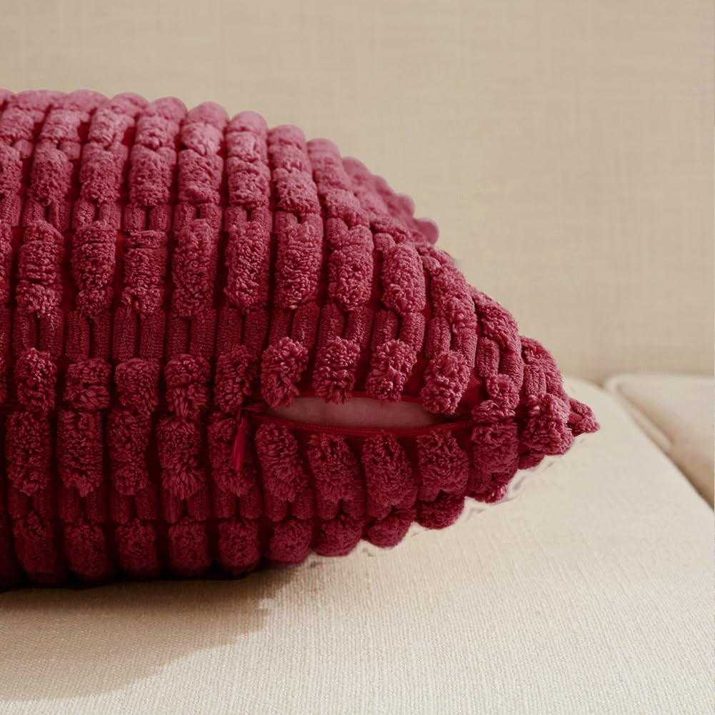 2 Packs Christmas Wine Red Decorative Throw Pillow Covers 18X18 Inch for Living Room Couch Bed Sofa, Modern Farmhouse Boho Home Decor, Soft Corduroy Burgundy Square Cushion Case 45X45 Cm