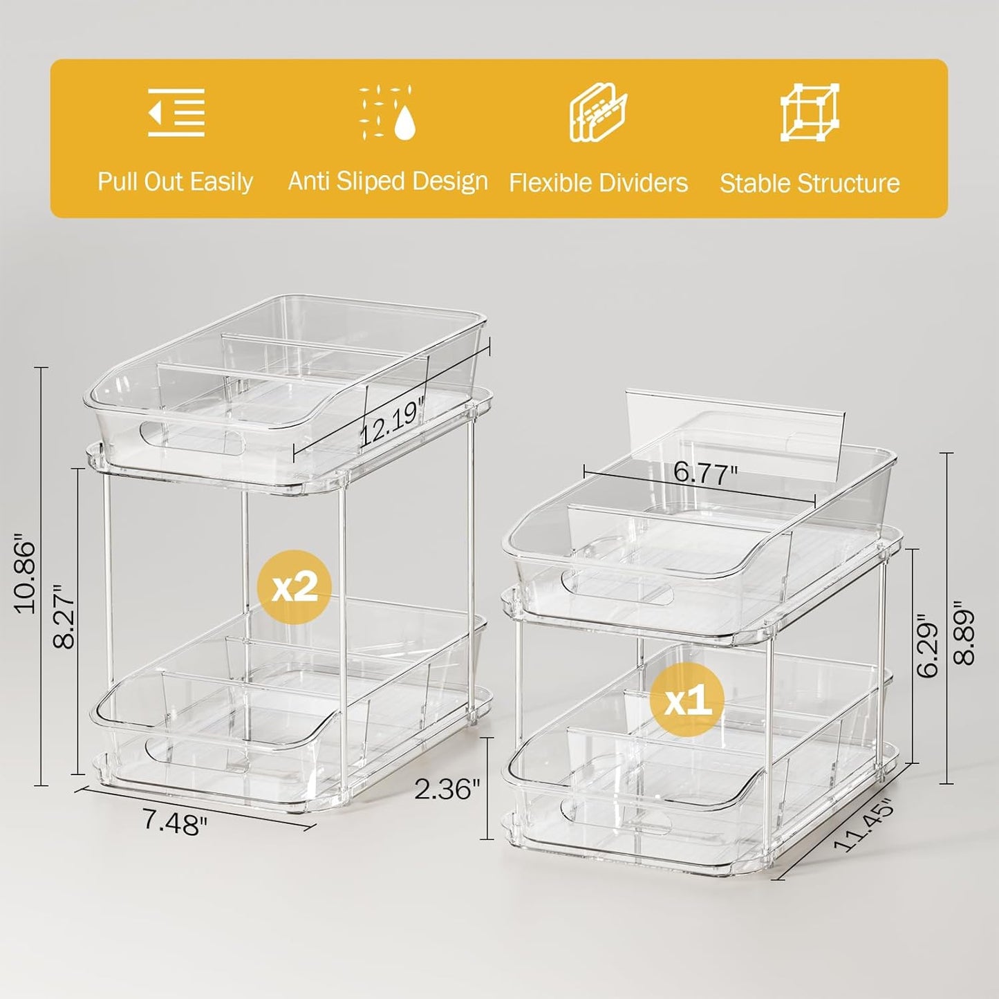 3 Pack Bathroom Organizers and Storage, 2 Tier Clear under Sink Organizer, Pull Out Medicine Cabinet Organizer