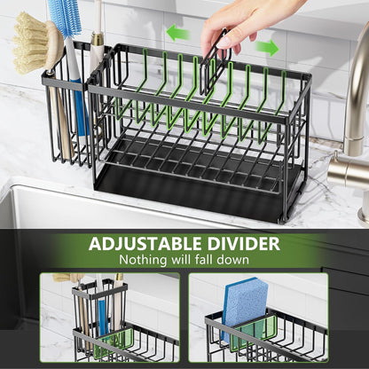 2-Tier Kitchen Sink Caddy Organzier Rack with Flexible Dish Brush Holder, Sponge Holder for Kitchen Sink Countertop Organization Storage,Home Decor Accessories Essentials Stainless Steel