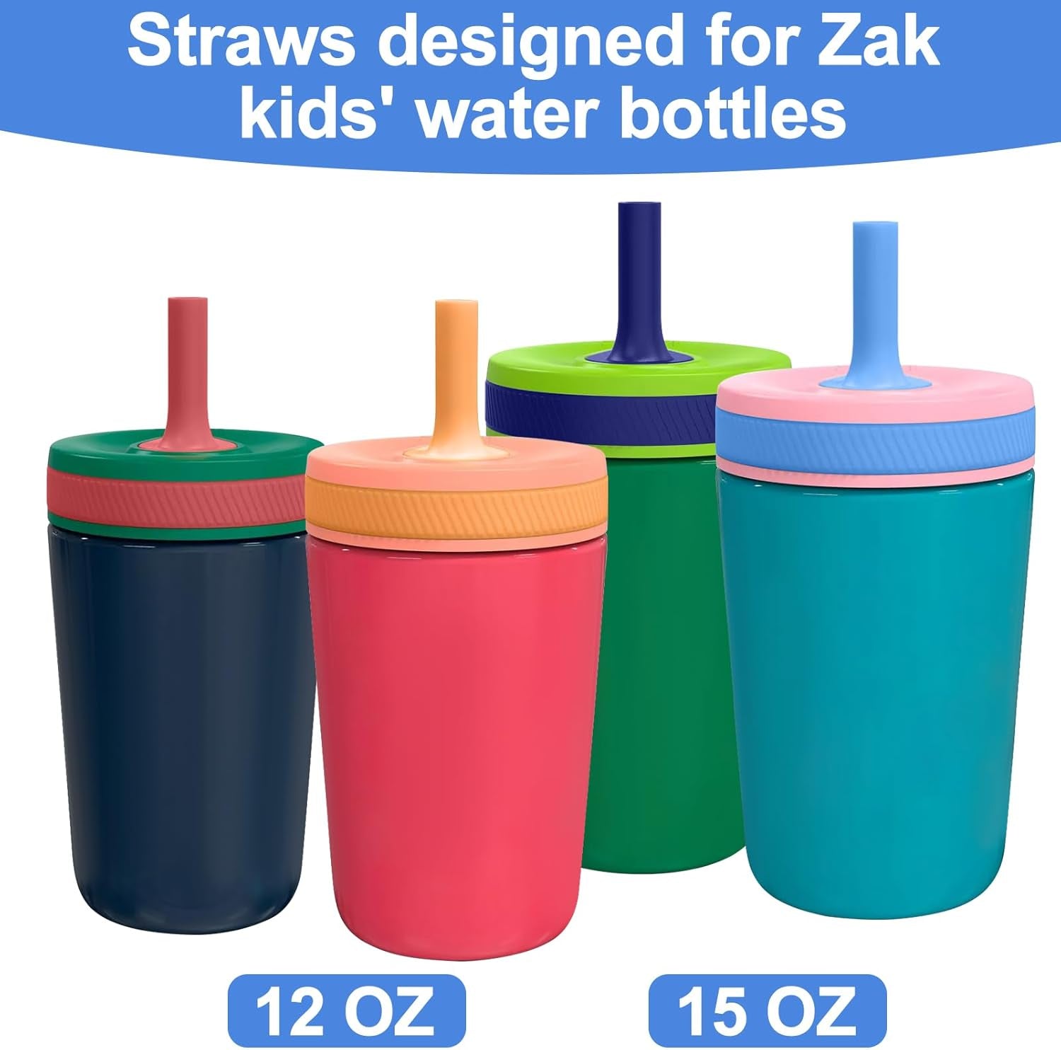 Straw Replacement Compatible with Zak Straw Cups,4Pcs 15 Oz Tumbler Water Bottle Reusable Silicone Straw Bpa-Free with Straw Cleaning Brush for Zak Designs Kelso 12 Oz Cups