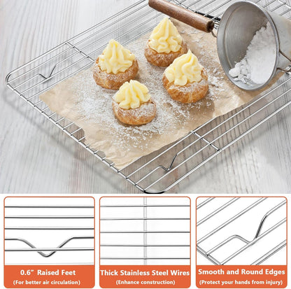 Baking Cooling Rack Set for Cooking Roasting, 4-Piece Stainless Steel Wire Racks for Oven Use, Healthy & Dishwasher Safe, Rectangle, 8.6 + 9.7+ 11.6 + 15.3 Inch