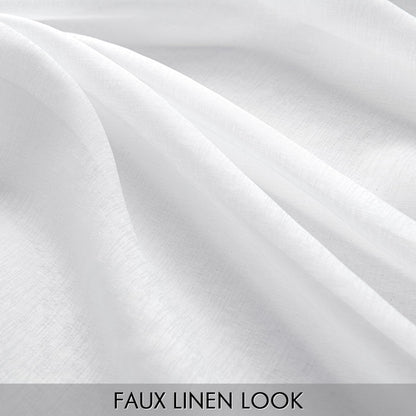 White Sheer Curtains Linen Textured 45 Inches Long 2 Panels for Bedroom Kitchen, Semi Transparent Farmhouse Rod Pocket Light Filtering Voile Window Drapes, W 42 X L 45 Inch Length