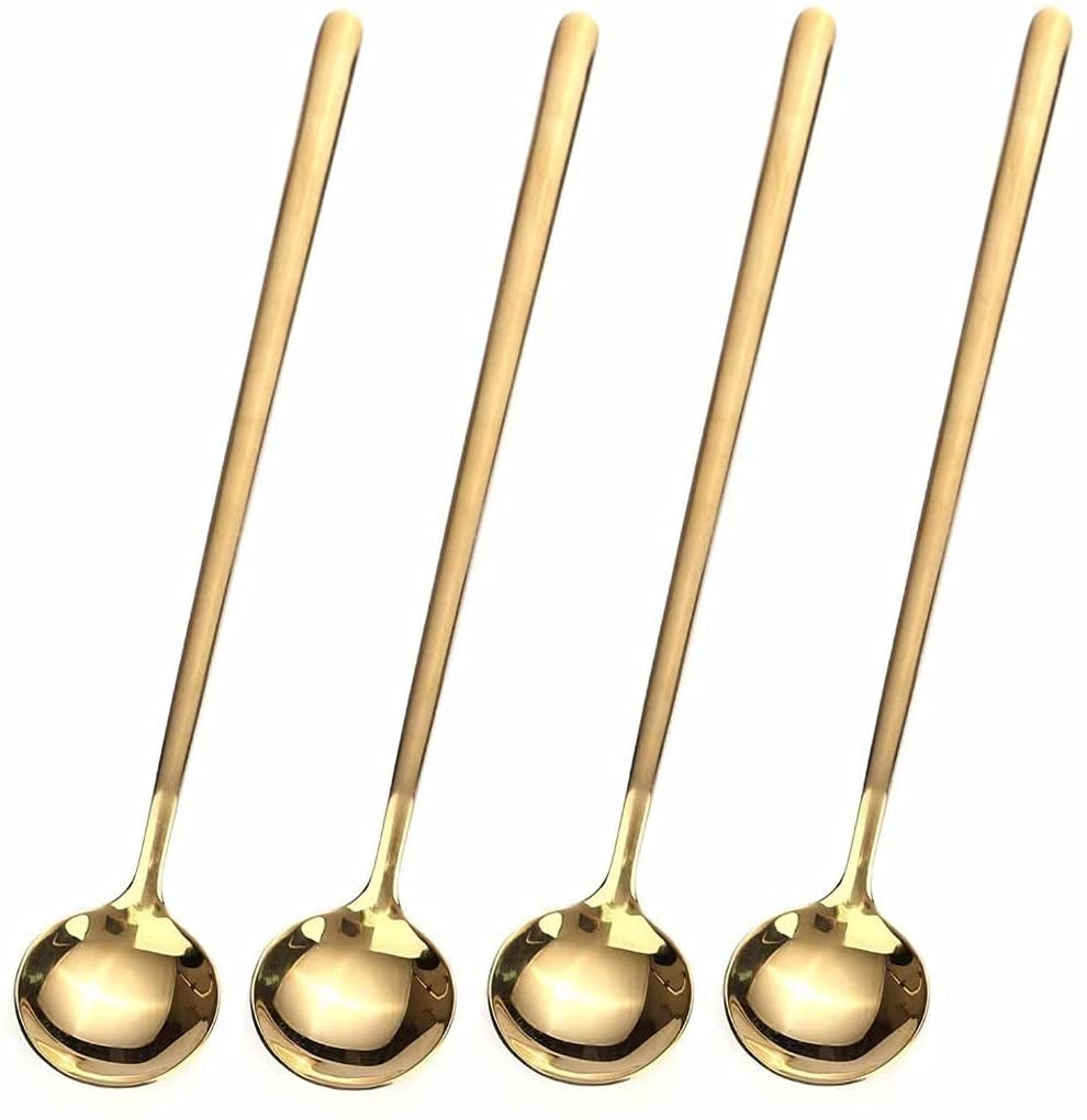4 PCS 6.7 Inches Coffee/ Tea Spoons Long Handle, Gold, Ice Tea, Espresso Stainless Steel Long Spoons for Stirring