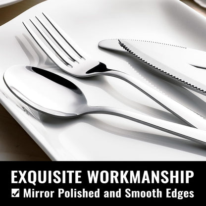 48-Piece Silverware Set with Steak Knives for 8, 18/8 Stainless Steel Flatware Cutlery Set for Home Kitchen Restaurant Hotel, Kitchen Utensils Set, Mirror Polished, Dishwasher Safe