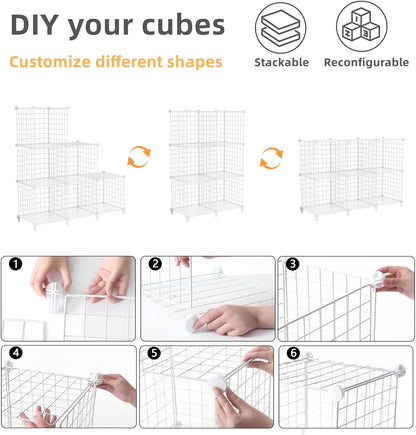 Wire Cube Storage Organizer, Closet Organizers and Storage, Metal 6 Cube Storage Shelves Bookshelf, Portable Closet Clothes Organizer for Bedroom, Home, Office, White