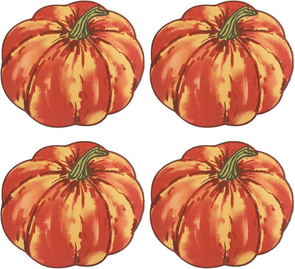 Red Pumpkin Placemats Set of 4, Fall Pumpkin Printed Dining Table Mats for Kitchen, Stain-Resistant, Protecting the Dining Table Washable Place Mats for Halloween, Thanksgiving, 13"X15"