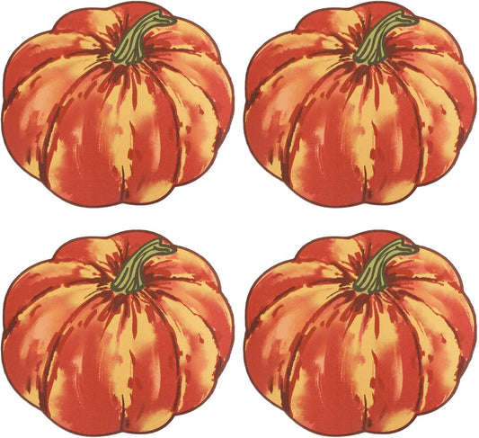 Red Pumpkin Placemats Set of 4, Fall Pumpkin Printed Dining Table Mats for Kitchen, Stain-Resistant, Protecting the Dining Table Washable Place Mats for Halloween, Thanksgiving, 13"X15"
