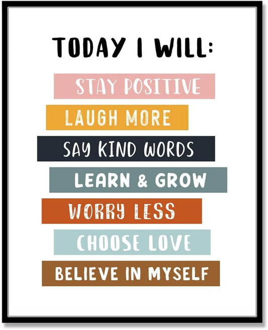 Today I Will Positive Quotes Print, Educational Wall Art for Classroom or Playroom, Inspirational Affirmation Poster for Kids, Unframed (11X14 INCH)