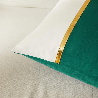 2 Packs Christmas Lumbar Decorative Throw Pillow Covers 12X20 Inch for Living Room Couch Bed, Green and White Velvet Patchwork with Gold Leather, Rectangle Cushion Case 30X50 Cm