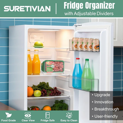 Freezer Organizer 12” Visible Fridge Organizer Rack with Removable Dividers and Handles, Freely Adjustable, Fits Refrigerator Frozen Meals, Lunch Meat Box, Cheeses(White)