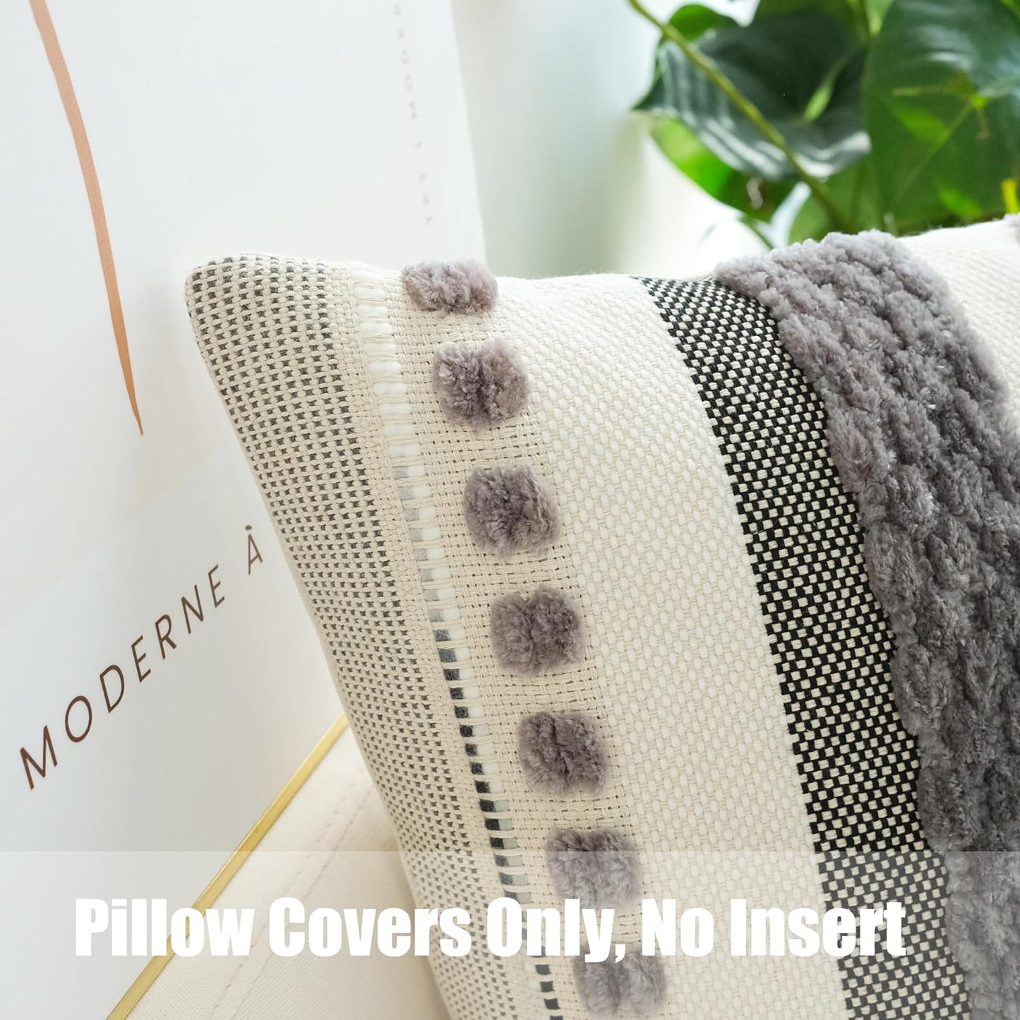 Pack of 2 Boho Throw Pillow Covers Accent Striped Pillowcovers Farmhouse Decorative Cushion Case Home Decor 18 X 18 Inch Grey