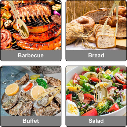 3-Pack Buffet Kitchen Tongs for Serving Food, 10 Inch Gold Stainless Steel Food Scissor Tongs with Non-Slip Handle, Catering Utensil for Bread Salad Cake Steak