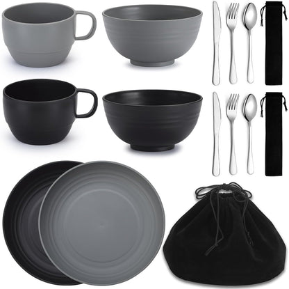 Camping Mess Kit for Two: Complete Silverware Set with Spoons, Forks, and Knives - Essential Gear for Travel, Picnics, and Outdoor Adventures - Lightweight and Easy to Clean