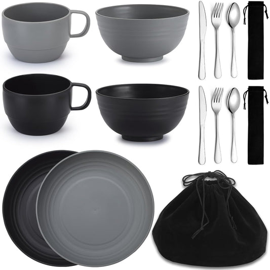 Camping Mess Kit for Two: Complete Silverware Set with Spoons, Forks, and Knives - Essential Gear for Travel, Picnics, and Outdoor Adventures - Lightweight and Easy to Clean