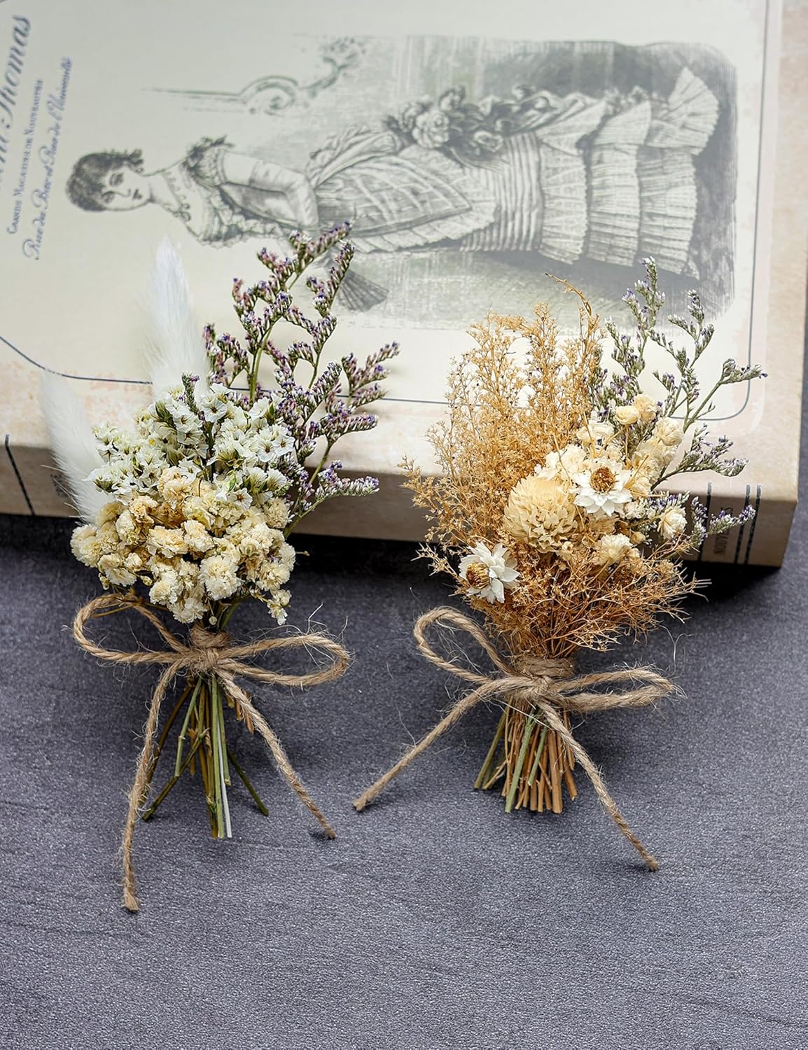 Miniature Dried Flower Bouquet Set (12 Pcs), Small Bouquets, Gift Bags of Dried Flowers, Bridesmaids Flower Girl Proposal Gift Boxes, Groomsmen Boutonnieres, Shooting Props (Brown)
