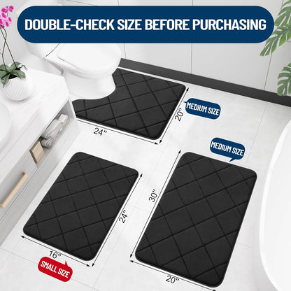 Memory Foam Toilet Rugs U-Shaped 24X20, Ultra Soft and Absorbent Bathroom Rugs, Machine Washable Quick Dry, Comfortable Bathroom Contour Bath Mats for Toilet Base, Black